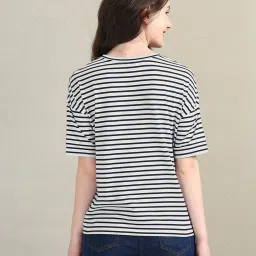 U.S. Polo Assn. White & Black Cotton Striped T-Shirt image 2