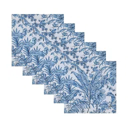 HANDICRAFT PALACE White & Blue Set Of 6 Leaf Printed Cotton Dinner Table Napkins image 4