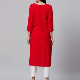 HIGHLIGHT FASHION EXPORT Red Embellished Straight Kurta image 2