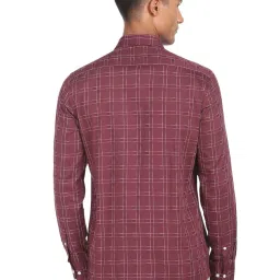 Arrow Burgundy Cotton Slim Fit Checks Shirt image 2