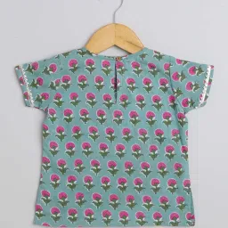 The Magic Wand Kids Blue & Pink Cotton Floral Print Lehenga Cholis image 2