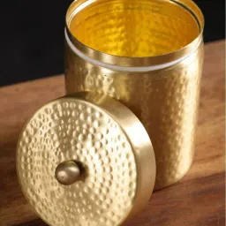 Peepul Tree Gold Brass Hammered Jar With Lid For Tea, Sugar & Spice (750ml) image 2