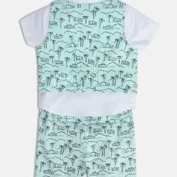 MINIKLUB Kids Mint Green & White Printed Shirt, Waistcoat, Shorts with Bow image 2