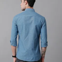 CAVALLO by Linen Club Blue Slim Fit Cotton Linen Shirt image 2