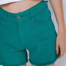 Cover Story Green Denim Shorts image 5