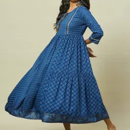 Rangriti Blue Printed A-Line Dress image 5