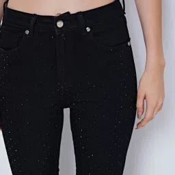 Cover Story Black Embellished Regular Fit Mid Rise Jeans image 5