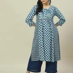 Rangriti Blue Printed Straight Kurta image 5