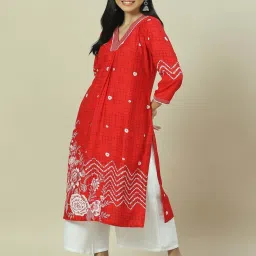 Rangriti Red Printed Straight Kurta image 5