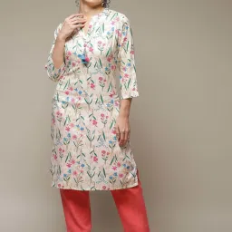 Rangriti Off-White Printed Straight Kurta image 5