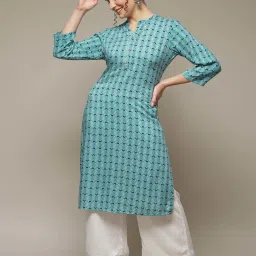 Rangriti Green Printed Straight Kurta image 5