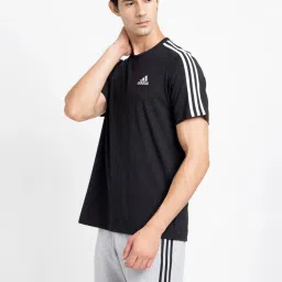 Adidas Black Cotton Regular Fit Striped Sports T-Shirt image 3