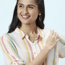 Honey by Pantaloons Off-White & Pink Striped Shirt image 5