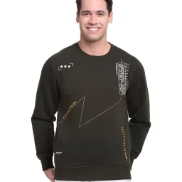 venitian- forbidden clothing Venitian Dark Olive Round Neck Printed Sweatshirt image 1