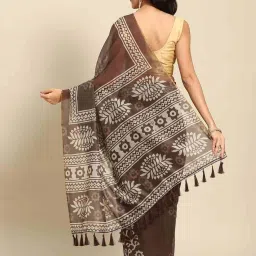 Silk Land Brown Printed Saree With Unstitched Blouse image 2