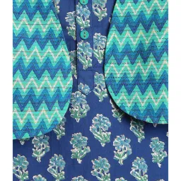 Campana Kids Blue & Green Floral Print Full Sleeves Kurta, Dhoti with Jacket image 5
