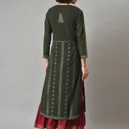 Wishful by W Green & Red Embellished Double Layered Maxi Dress image 2