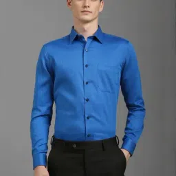 Louis Philippe Blue Cotton Slim Fit Self Pattern Shirt-picture-12