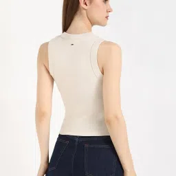 TOMMY HILFIGER Beige Cotton Typography Sleeveless Tank Top image 2