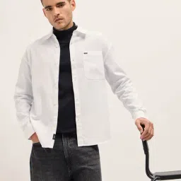 The Bear House Men's White Relaxed Fit Solid Casual Shirt-picture-33