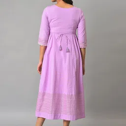 Aurelia Purple Cotton Self Pattern A-Line Dress image 2