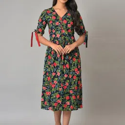 Aurelia Blue Printed A-Line Dress image 1