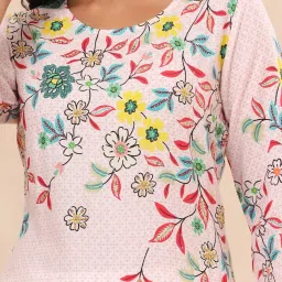 Juniper Pink Floral Printed Rayon Kurta With Sequins & Beads Work image 5