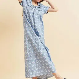 Sweet Dreams Blue Cotton Printed Night Gown-picture-28