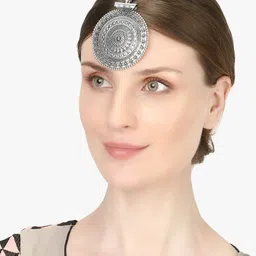Adwitiya Collection Oxidised Silver-Plated Circular Maang Tikka image 4