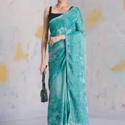 Navyasa By Liva Turquoise Floral Saree image 3