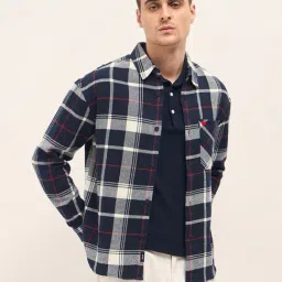 The Bear House Men's Blue Cotton Checked Relaxed Fit Overshirt-picture-16