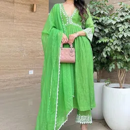 Anni Designer V-Neck Thread Work Empire Style Anarkali Kurta With Palazzo & Dupatta-image-82
