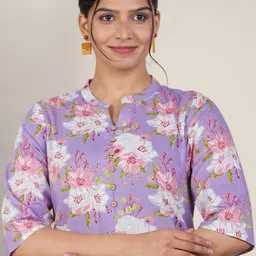 Aramya Floral Printed Pure Cotton Mandarin Collar Kurta With Trousers & Dupatta image 4
