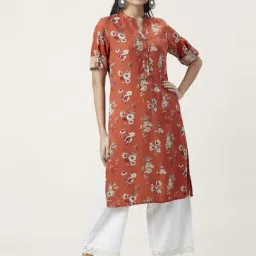 Rangmanch by Pantaloons Rust Printed Straight Kurta-picture-15