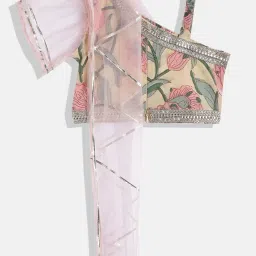 READIPRINT FASHIONS Kids Light Yellow & Pink Floral Print Lehenga, Choli with Attached Dupatta image 2