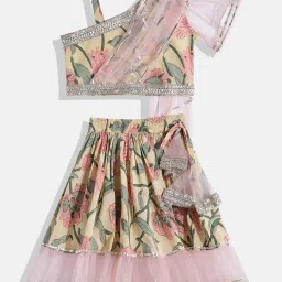 READIPRINT FASHIONS Kids Light Yellow & Pink Floral Print Lehenga, Choli with Attached Dupatta image 1