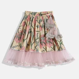 READIPRINT FASHIONS Kids Light Yellow & Pink Floral Print Lehenga, Choli with Attached Dupatta image 3