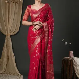 Saree Mall Pink Georgette Self Saree with Blouse Piece-image-20
