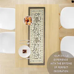 Kuber Industries Brown & White Embroidered Velvet Table Runner image 2