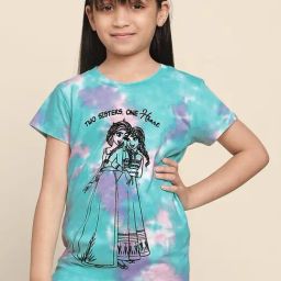 Kidsville Teal Blue & Purple Cotton Printed Frozen T-Shirt-picture-9