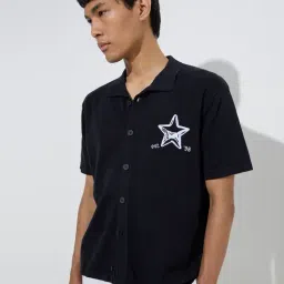 nuon men Nuon by Westside Black Text Design Relaxed-Fit Cotton-Blend Shirt-picture-40
