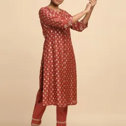 Folksong By W Red Cotton Embroidered A Line Kurta image 4