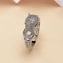 Karatcart Silver Tone Cubic Zirconia Studded Jaguar Design Women's Finger Ring-picture-32
