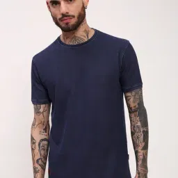 Showoff Navy Blue Cotton Slim Fit T-Shirt-image-27
