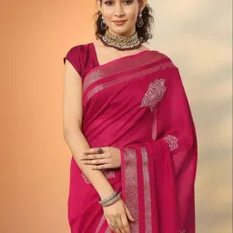 Libas Pink Floral Print Saree With Unstitched Blouse image 5