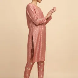 Folksong By W Pink Cotton Embroidered A Line Kurta image 4