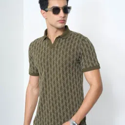 Peregrine By Pantaloons Green Slim Fit Geometric Polo T-Shirt image 4