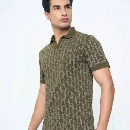 Peregrine By Pantaloons Green Slim Fit Geometric Polo T-Shirt image 3