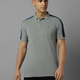 Louis Philippe Jeans Grey Cotton Slim Fit Printed Polo T-Shirt-image-43