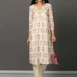 Nuhh Off White Flower Sorbet Kurta-image-3